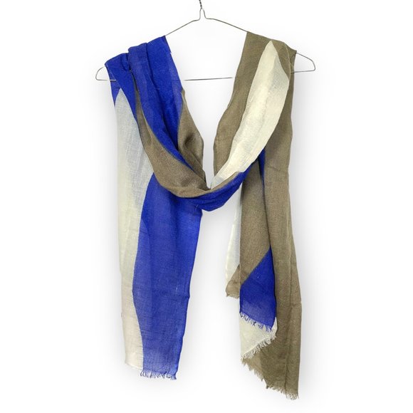 Denis Colomb Cashmere Blue, White, and Brown Large Scarf - Picture 1 of 7